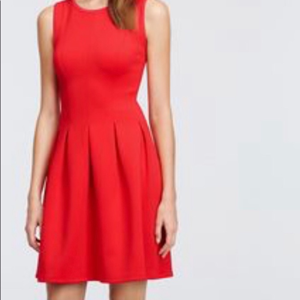 LOFT Ann Taylor Red Pleated Flare Dress